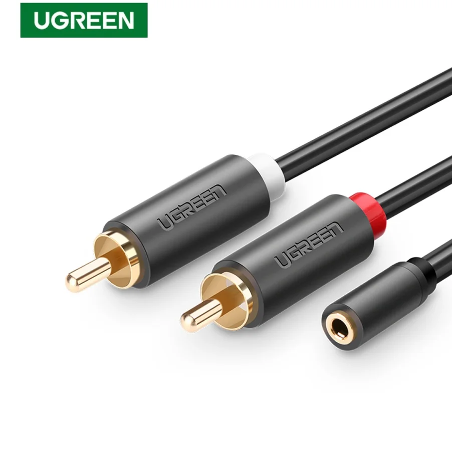 UGREEN AV102 3.5mm Female to 2 RCA Male Cable Gold Plated Stereo RCA Auxiliary Audio Adapter Flexible Metal Shell RCA Y Cable