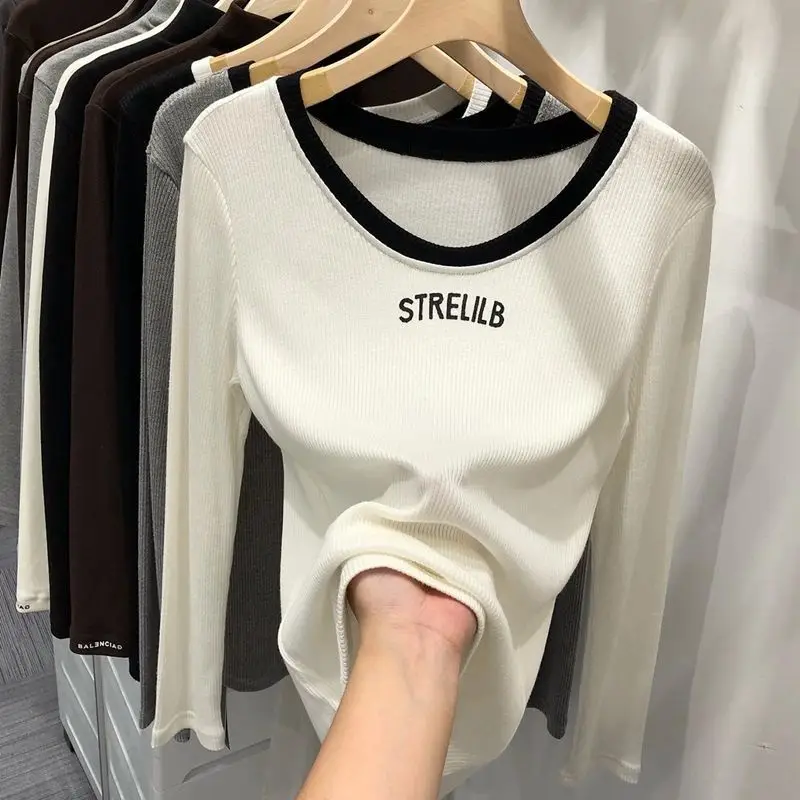 

Long Sleeve T-shirts Women Hot Sale All-match Letter Autumn Ladies Clothes O-Neck Ulzzang College Tender Comfort Leisure Cozy