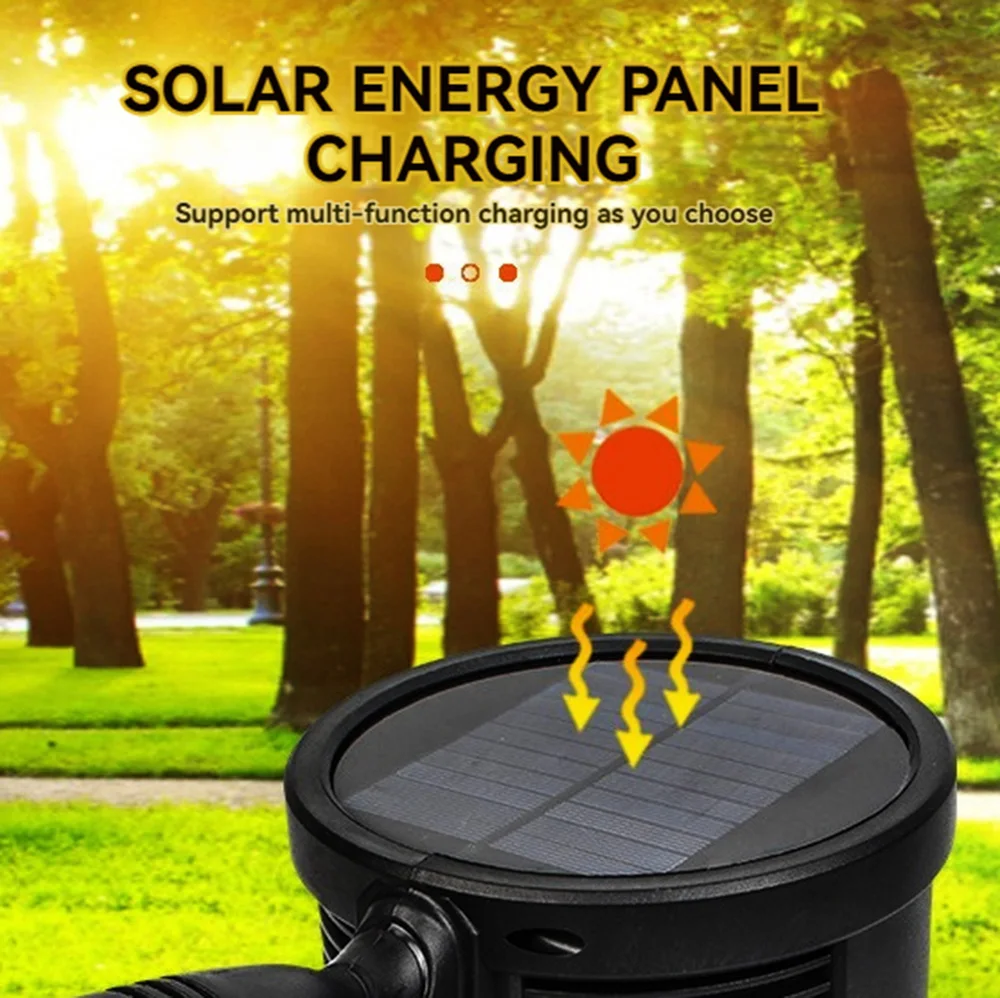 Torcia con faretto a LED luminoso ad alti lumen, faretto ricaricabile, torcia portatile da esterno con pannelli solari per il campeggio