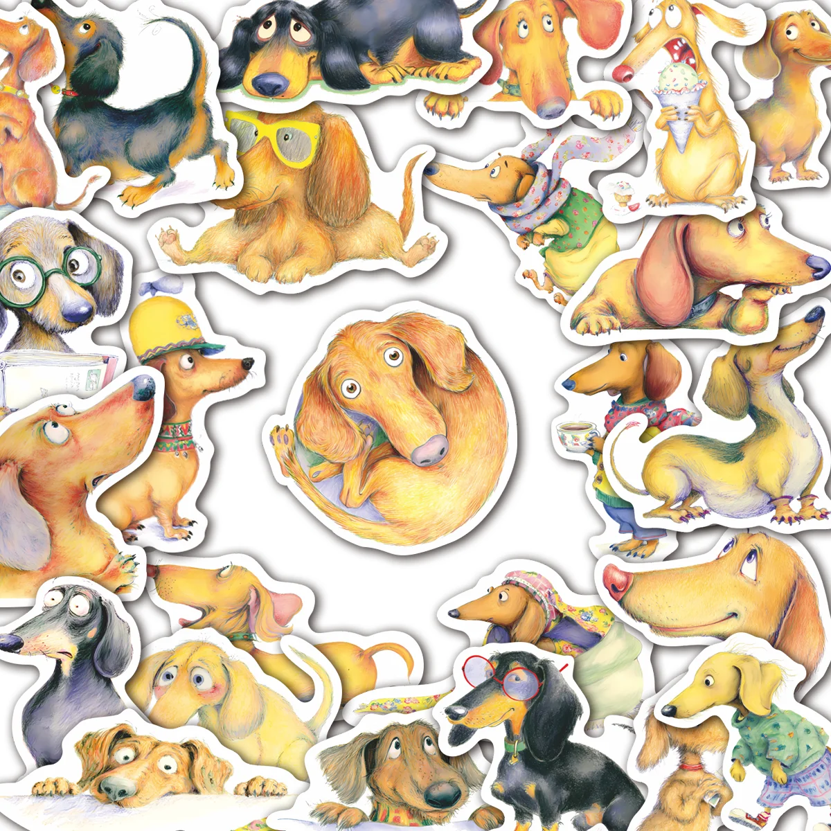 55pcs Whimsical Cartoon Dachshund Stickers | Cute Dog Decals for Journal, Phone Case & Gift, Dog Fans & Gift Givers
