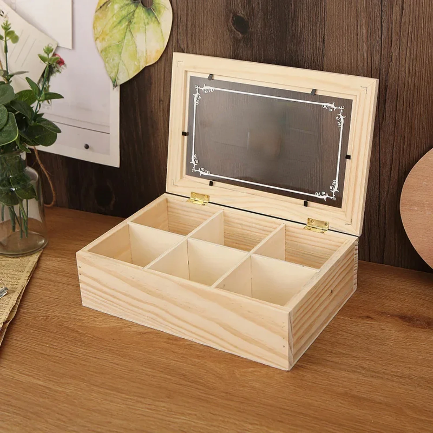 

Wooden Tea Box 6 Grids Multifunctional Tea Box With Lid Tea Holder Cabinet Kitchen Decorations Organization