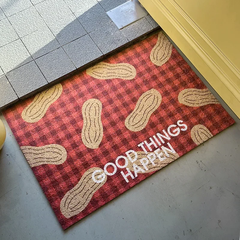 Lucky Peanut Theme Carpet Mat Rug Home Decoration Good Things Happen Red Black Grid Vintage American Style Floor Decor