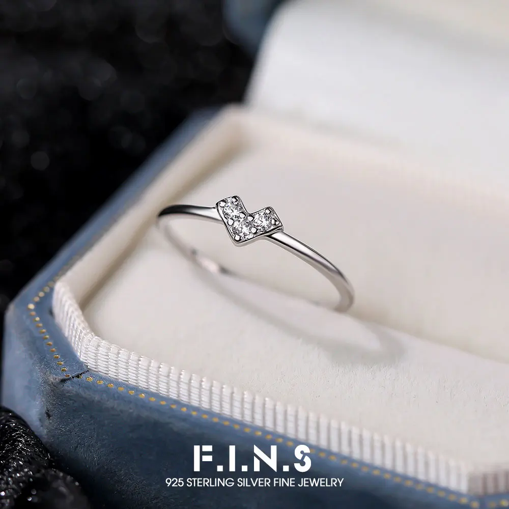

Оригинальное кольцо F.I.N.S из стерлингового серебра S925 с цирконием в форме сердца для женщин, минималистичное кольцо в форме сердца, открытое кольцо для указательного пальца