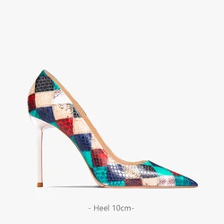 HLTINO Snake Checkered Pumps Women Sexy High Heels Summer Autumn Single Shoes Night Club Party Stilettos