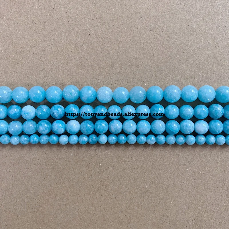 Natural Stone Lake Blue Color Aeroides Aquamarine Round Loose Beads 6 8 10 12MM Pick Size 15\