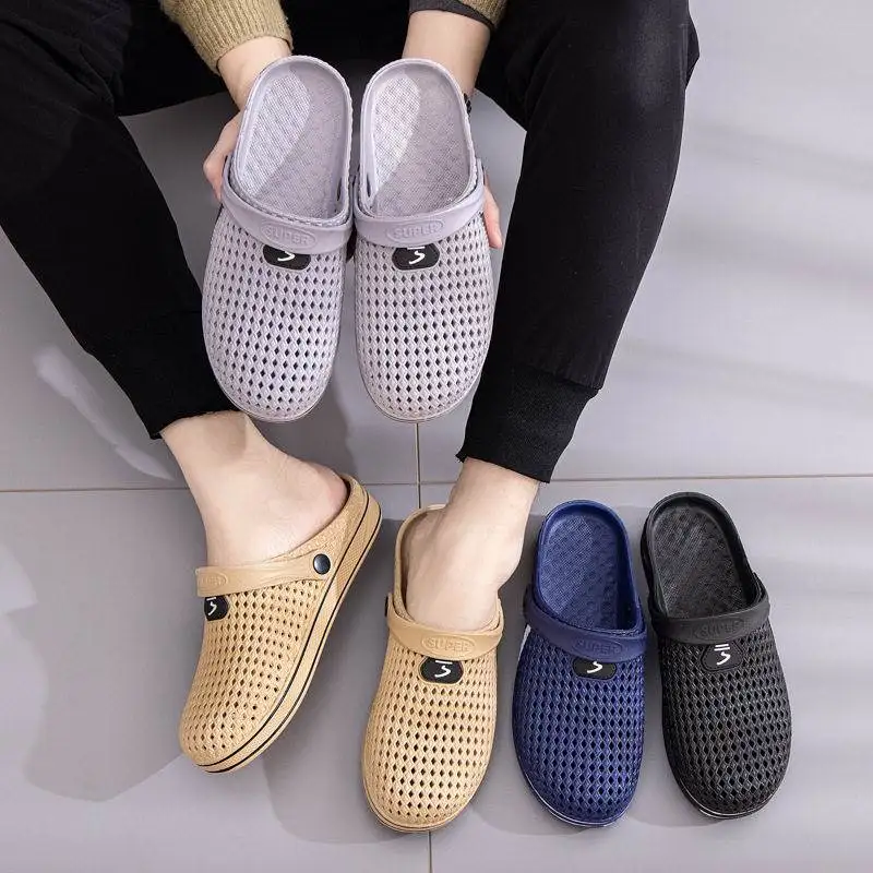 

Men's Summer Slip-On Sandals Casual Beach oes Wear-Resistant Anti-Slip Breathable Synthetic Leather Upper PVC Outsole