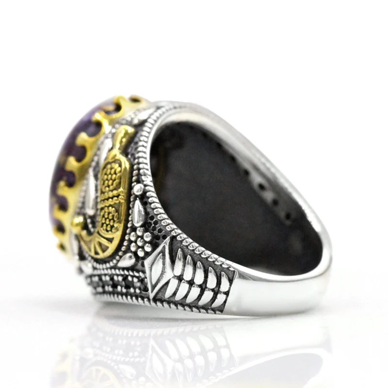 S925 خاتم مصنوع يدوياً من الفضة الإسترلينية الفيروزية والفارزية ، خاتم إسلامي رجالي ، هدية مجوهرات مهرجان النساء الأرجواني ، مجوهرات تركية #4