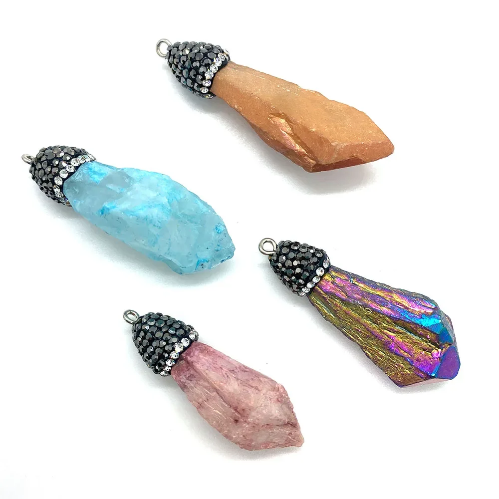Natural Stone Crystal Irregular Pendant 10-55mm Inlaid Rhinestone Jewelry Charm Fashion DIY Necklace Earrings Bracelet Accessory