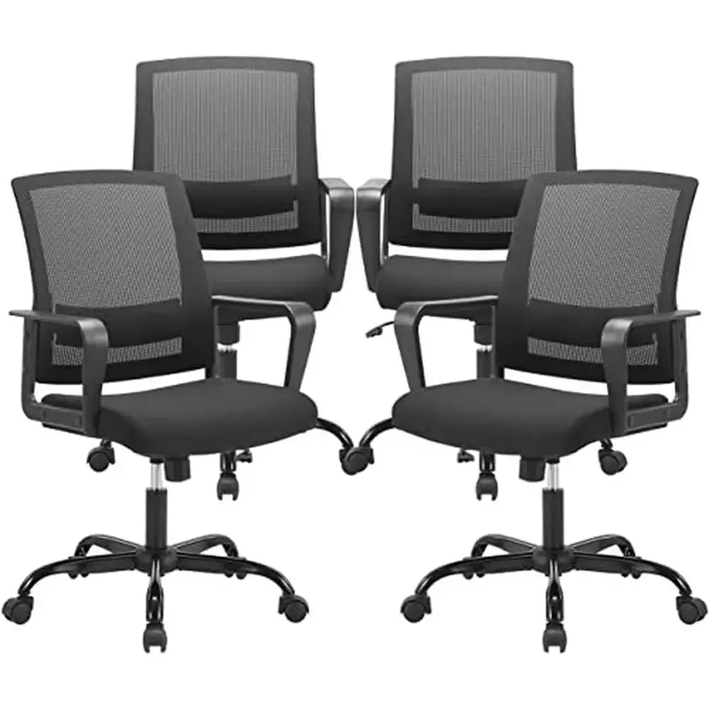 Ergonomic Mesh Desk Chair with Lumbar Support and Adjustable Swivel Home Office Computer Chair Black 4 Pack)