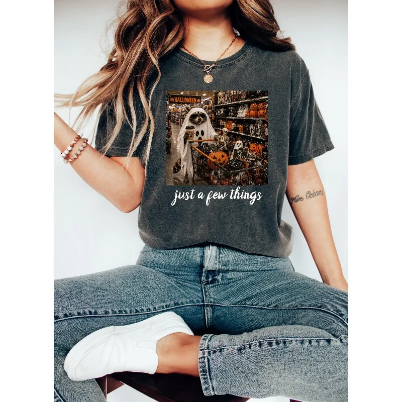 Raccoon Ghost Halloween Graphic Top, Just A Few Things Tee, Funny Fall Autumn Sweater,  Spooky Season Pumpkin T-shirt