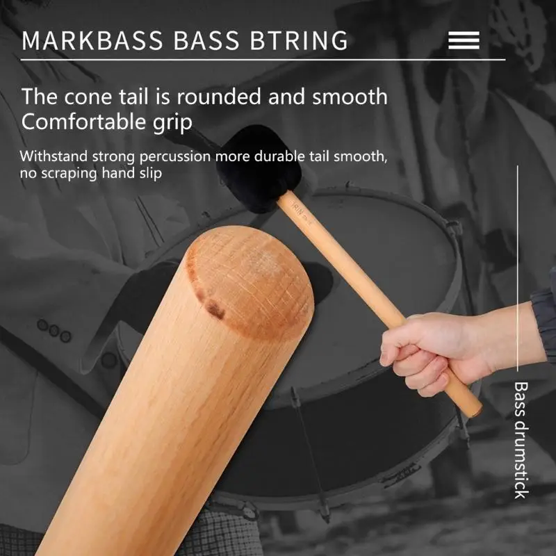 652F Manico in legno Tamburo Martello Bastone per percussioni Bacchetta in feltro peluche Band Bacchette in legno
