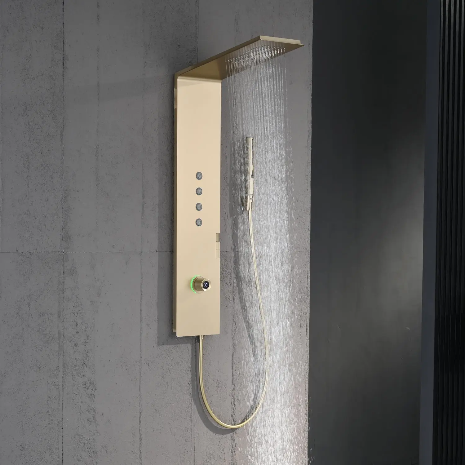 Shower Screen Piano Key Rain Shower Head with Digital Display and Ambient Lighting Shower Set with Back Spray