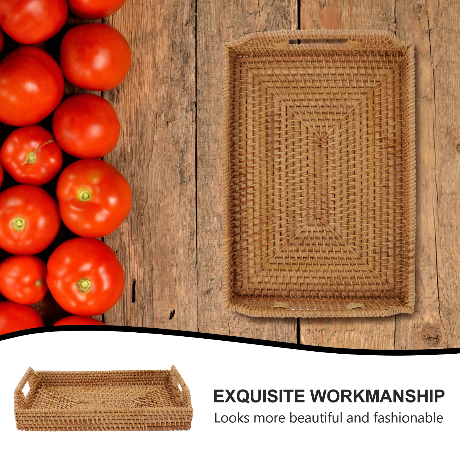 

Rattan Woven Tray Food Service Fruit Snack Dessert Natural Material Practical Storage Tray Kitchen Bar Use