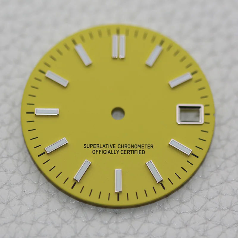 28.5mm Cadran Sunburst Yellow Date Just Dial NH35 S Logo Dress Watch Face DIY Mod Repair Parts
