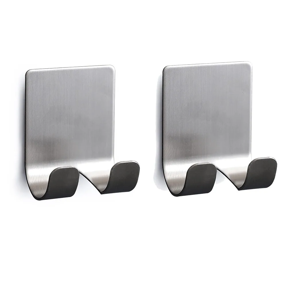 2Pcs Self Adhesive Stainless Steel Razor Holder Double Hook Rust-proof Wall-Mounted Shaver Hook Waterproof Multi-functional