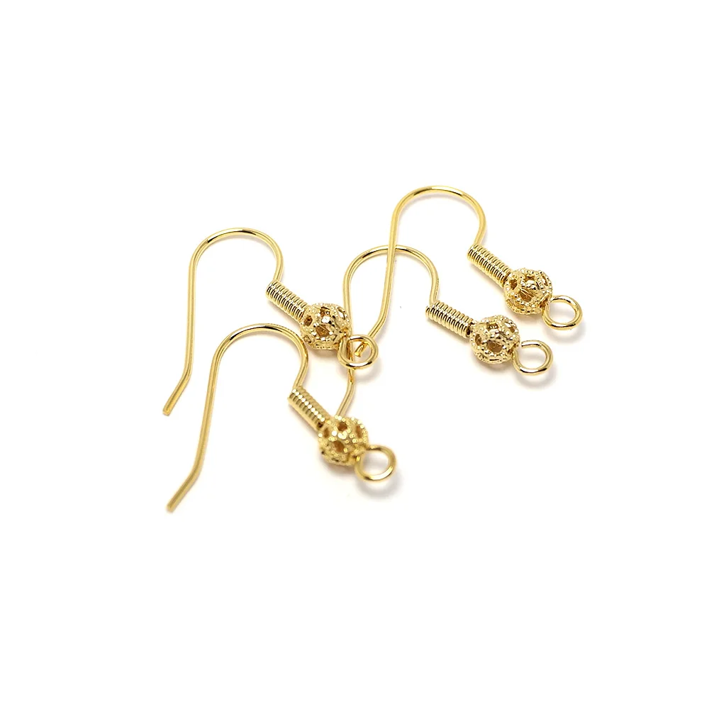 10pcs Ear Wire Hooks,24k Gold Plated Brass Hollow Out Ball Dot Ear Hooks,Dangle Earrings Findings,Delicate Intricate Components