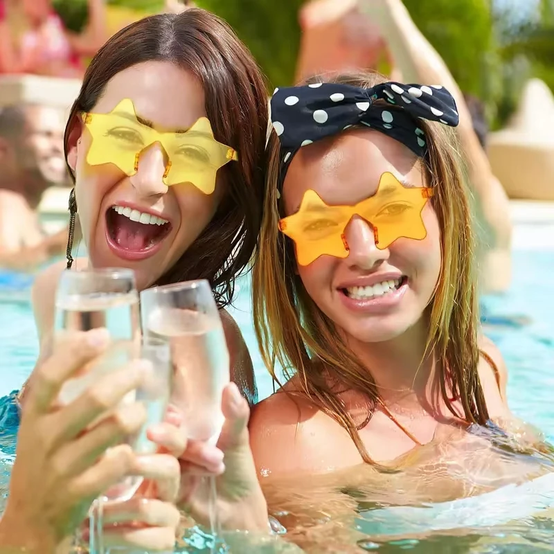 10 Stück/5 Stück sternförmige Sonnenbrillen, randlos, bunt, transparent, Partybrillen für Damen, Herren, Kinder, Festival, Cosplay, Partyzubehör – Detail 4