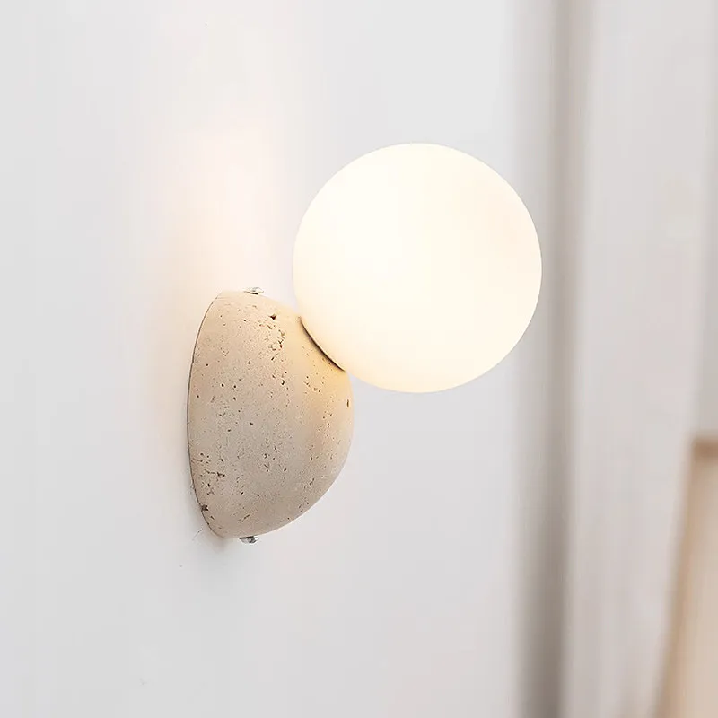 

Japanese Style Wabi Sabi Style Stone Wall Lamps Glass Bubble Ball Bedroom Bedside Lamp LED Home Decor Corridor Aisle Wall Lights