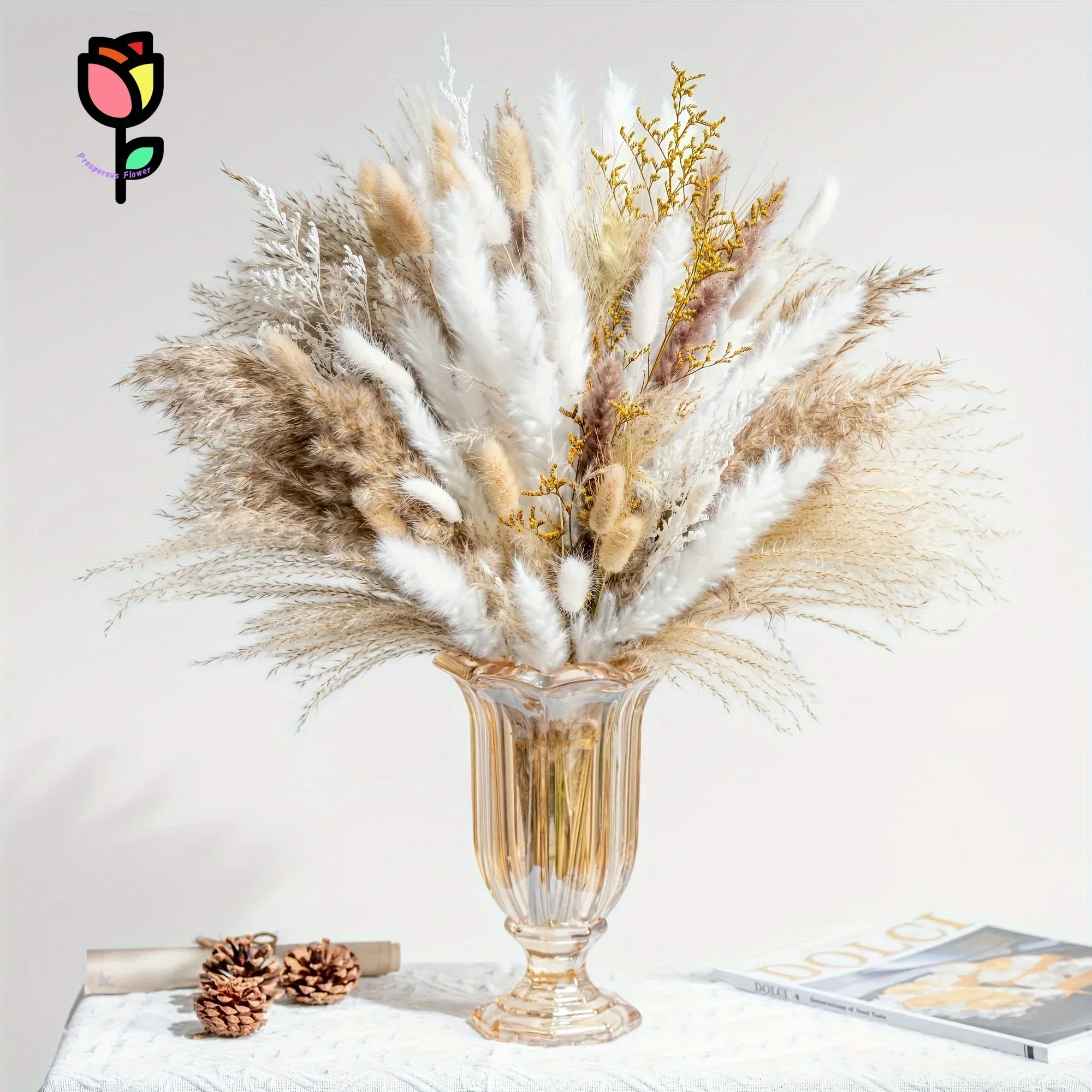 

120pcs Natural Preserved Flowers Pampas Grass Bouquets Boho Home Decor Dried Flower Fluffy Bunny Tail Nordic Country Decoration