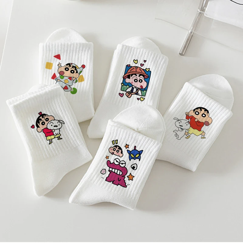 Crayons Shin-chans Mid-Tube Socks 1/5pairs Women Men Cotton Print Novelty Socks Cartoon Unisex All Seasons Absorb Sweat Socks - view 3