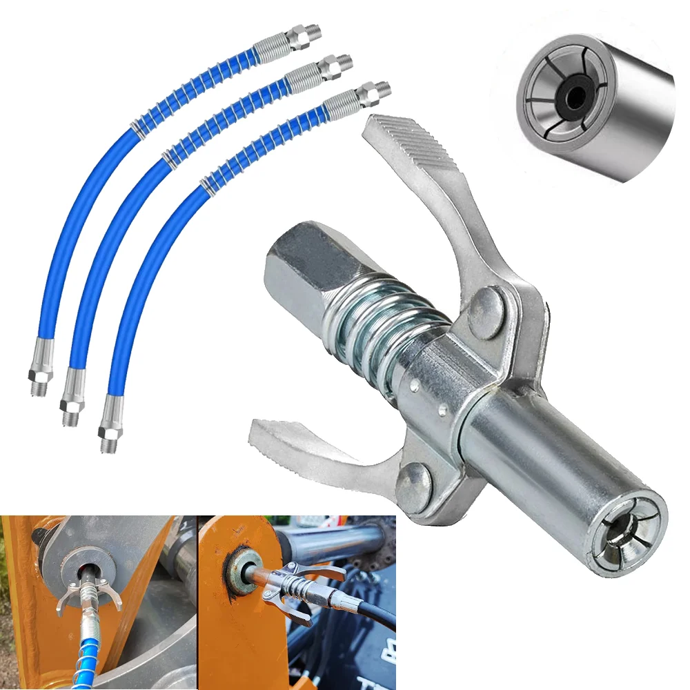 

Смазочный пистолет, муфта 10000 PSI NPTI/8, масляный насос, быстроразъемный инструмент для смазки, наконечник смазки с двумя прессами для автомобильного шприца