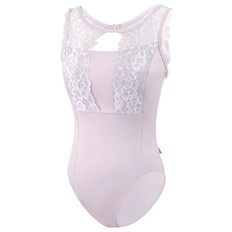 Mulheres Sem Mangas Ballet Leotards, Lace Splice Maiô, Nylon Bodysuit Dança, Ginástica