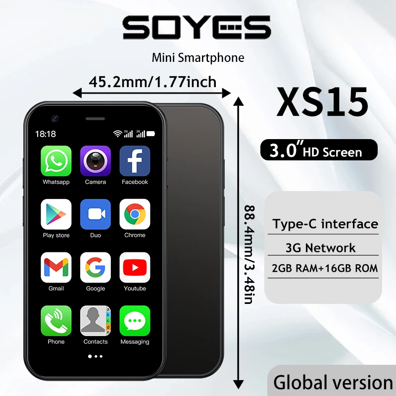 SOYES XS15 Mini Smartphone 3.0-inch Android 8.1 2GB RAM 16GB ROM Dual SIM Multiple Fashion Colors Available for Daily Use