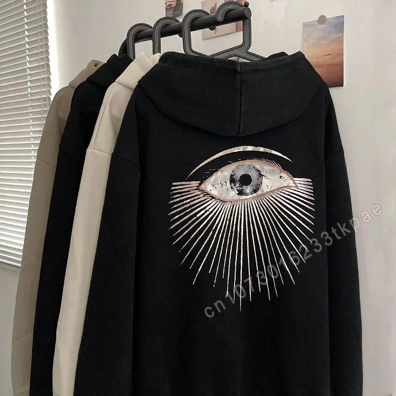 Cotton Hoodie Fashion Women Big Eye Print Hooded Shirt Casual Fleece Pullover Sweatshirts Autumn Winter Women Clothing