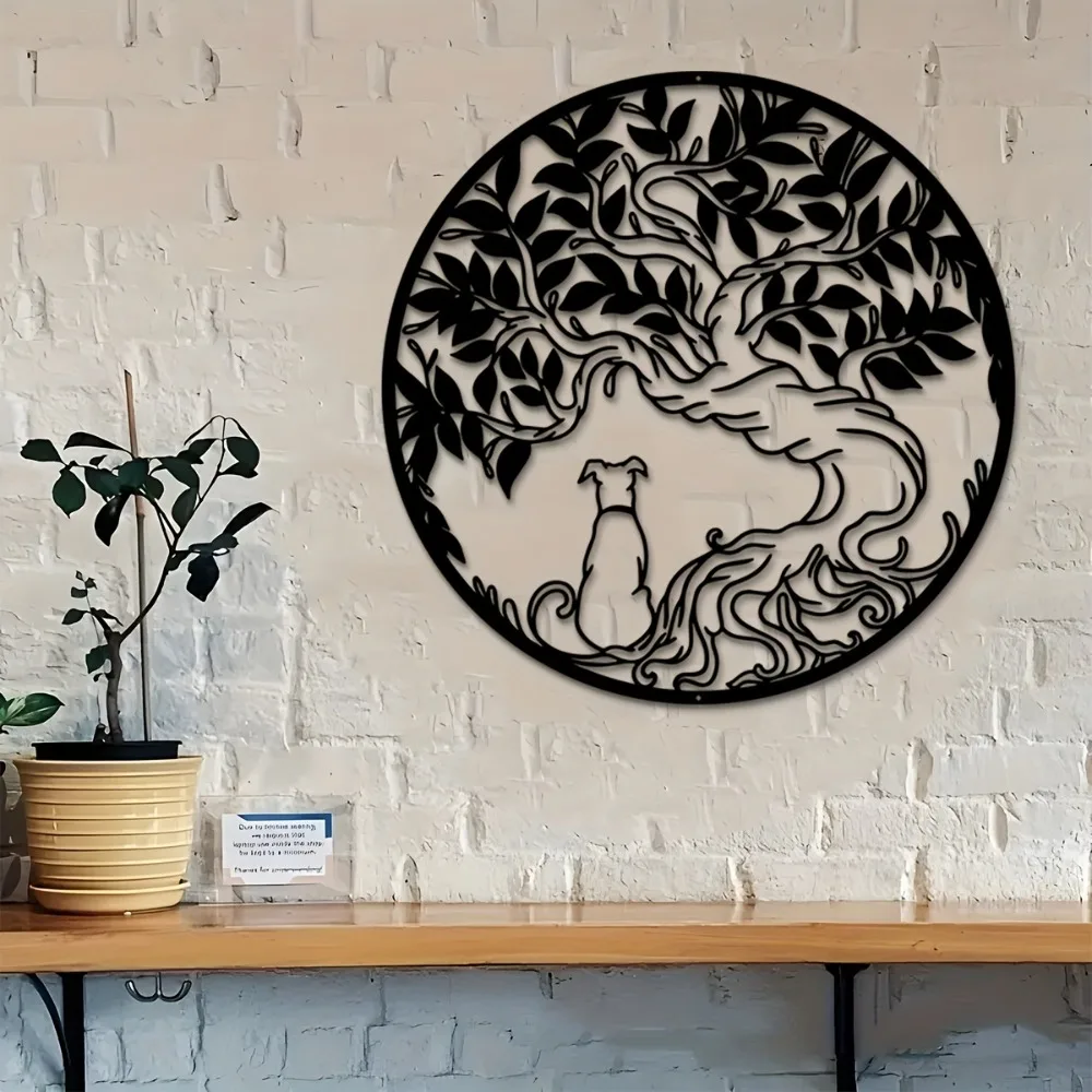 1pc Dog Tree of Life Metal Wall Art Iron Pet Lover Wall Decor for Living Room Garden Fence Gift for Dog Lovers Emotional Design