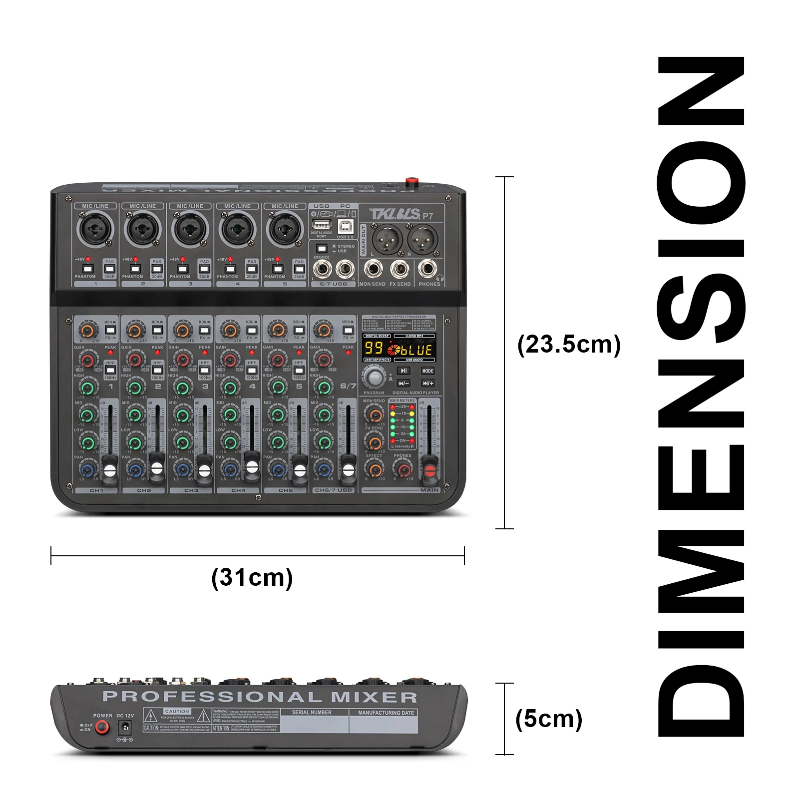 

TKLBLS 7 Channel Professional Portable Mixer Computer Sound Mixing Console Number Audio Interface Live Broadcast P7