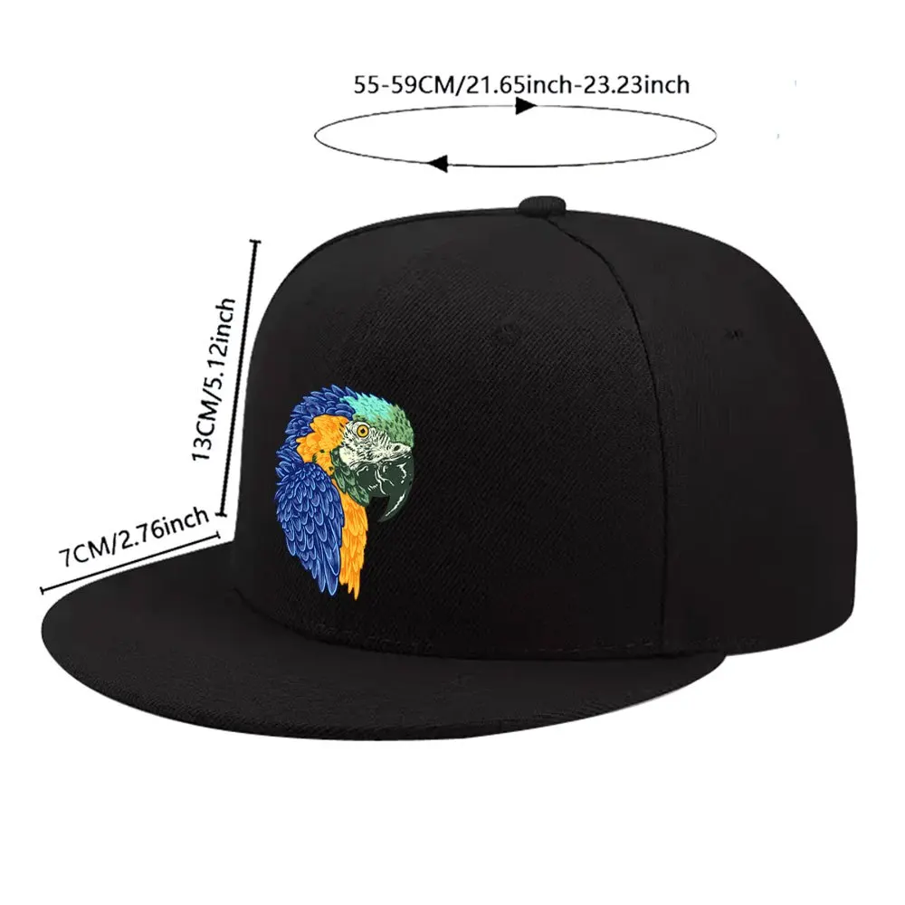 Blue and Yellow Parrot Print Baseball Cap Unisex Flat Brim Casual Outdoor Hat for Daily Wear Sports