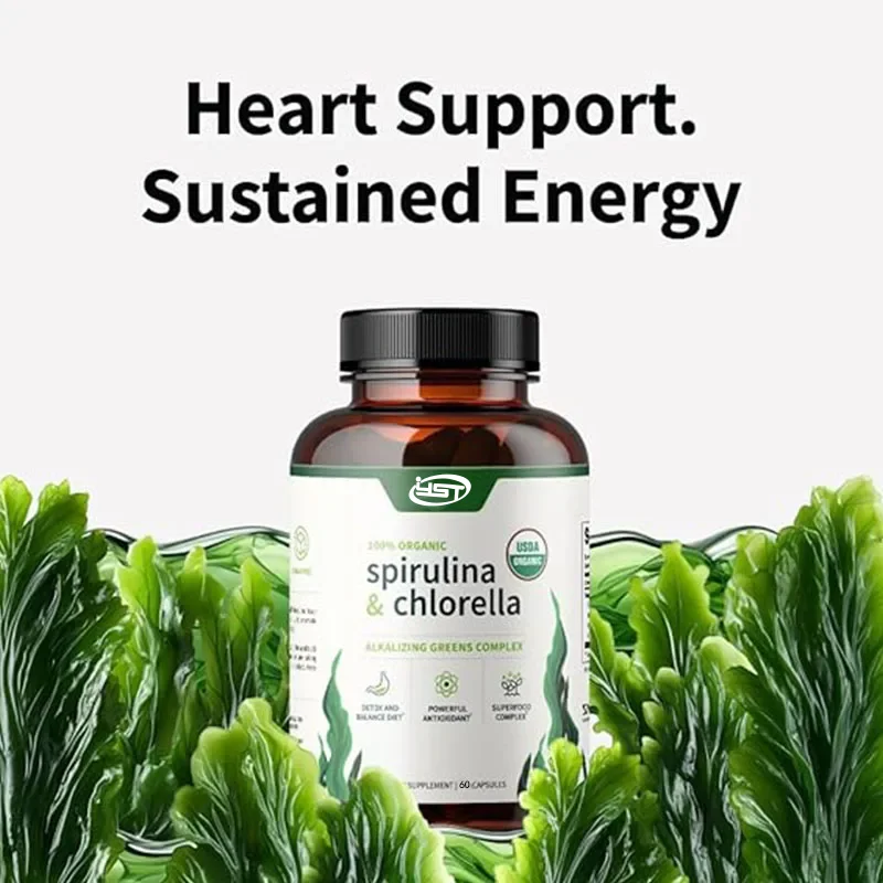 Chlorella Spirulina Capsules - Natural Energy and Glucose Control - Plant Vitamins and Powerful Antioxidants