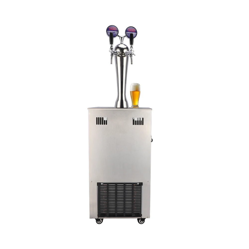 

Commercial 2-Tap Beer Tower Kegerator Modern Metal Steel Draft Beer Dispenser Machine With Ice Bucket Coolers For Parties