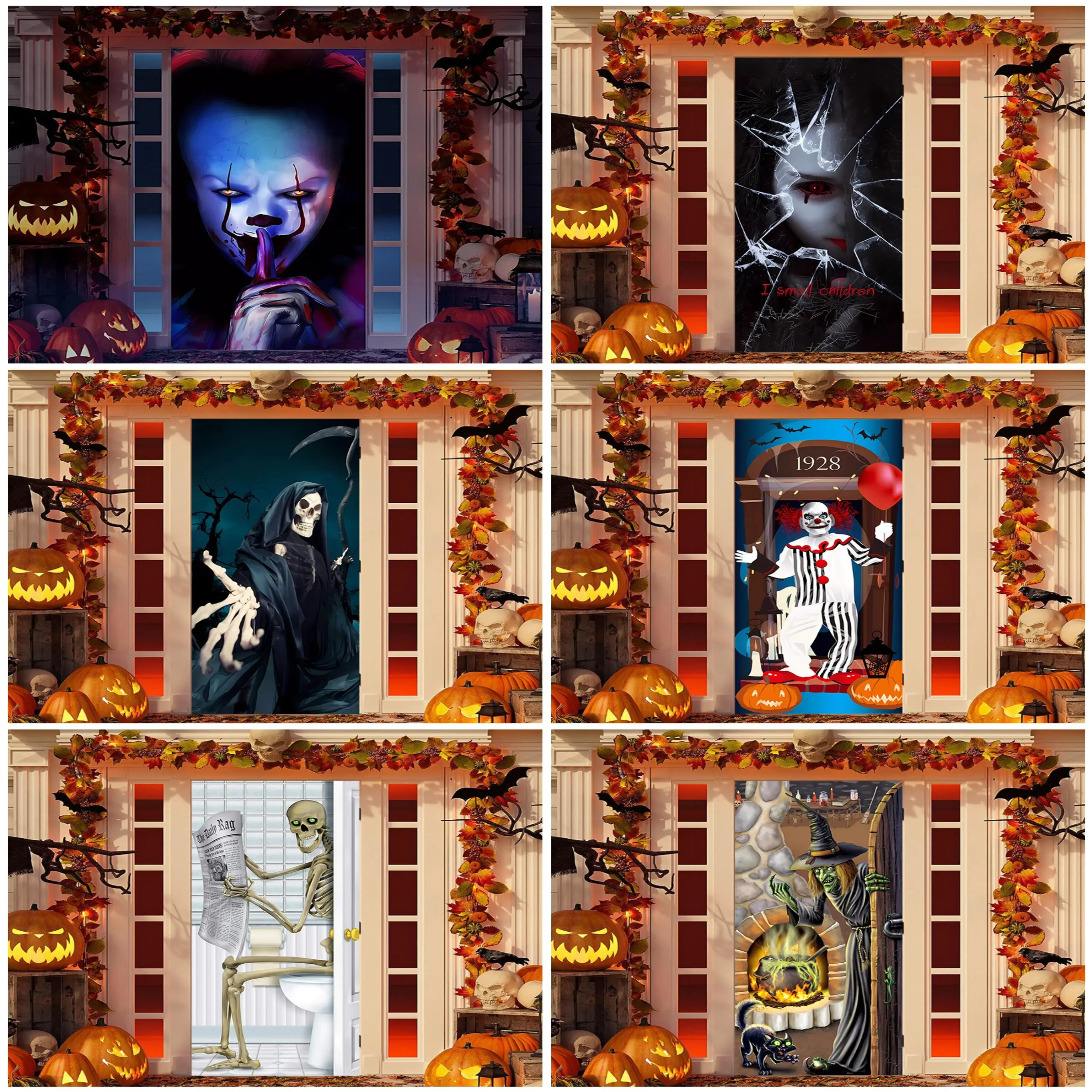 

Halloween Horror Door Cover Ghost Witch Backgrounds Festival Party Supplies Vampire DIY Porch Hanging for Home Decoration Gifts