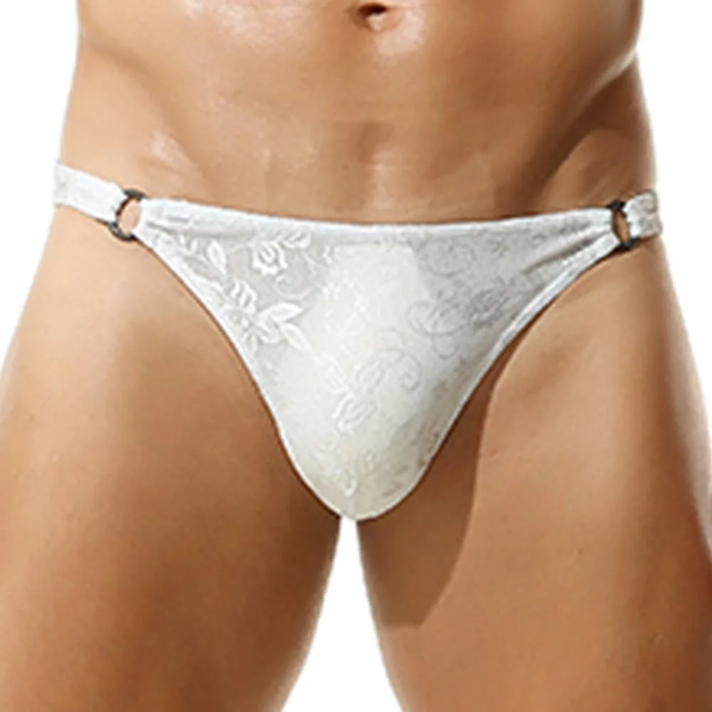 1 قطعة الرجال مثير الدانتيل ملخصات منخفضة الخصر بيكيني القاع U شكل الحقيبة السروال انظر من خلال حلقة الملابس الداخلية موجز الصلبة رقيقة Penise حقيبة