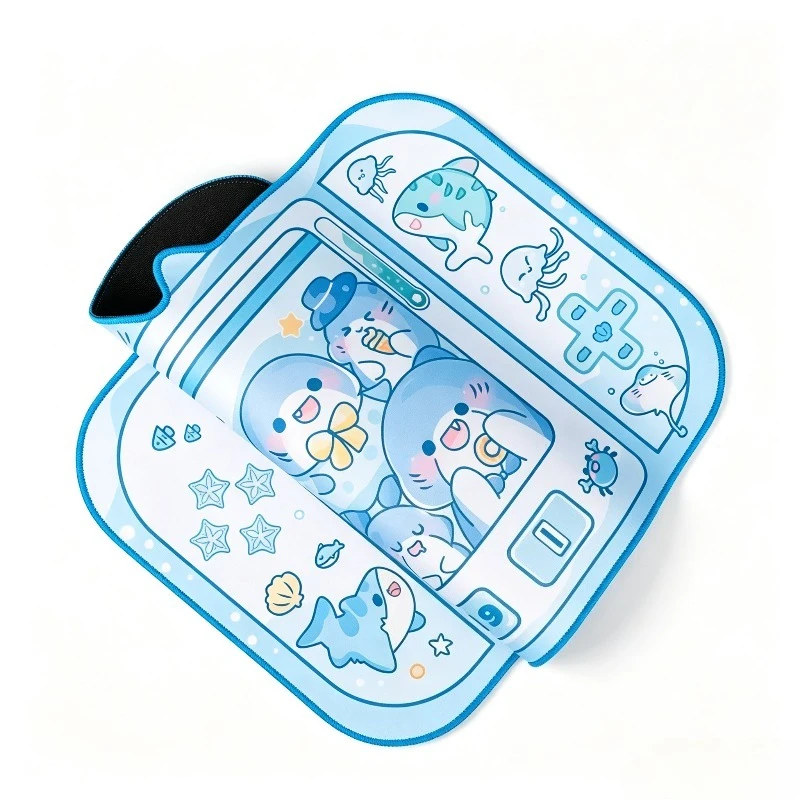 Extra Large Cute Sky‑Blue Shark Mouse Pad, Waterproof Non‑Slip Rubber XXL Gaming Desk Mat Laptop Keyboard Table Accessories