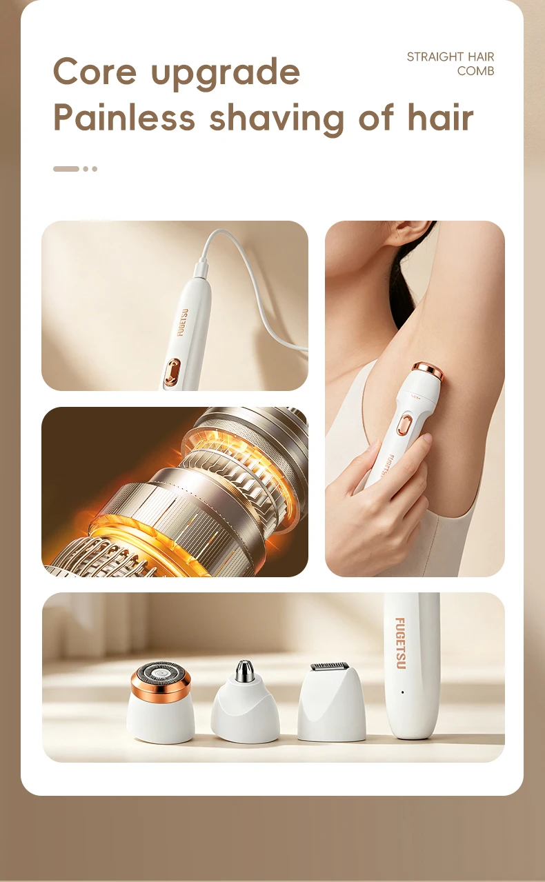 3-in-1 Electric Hair Removal Set Portable Type-C Rechargeable Shaver for Underarm Leg And Nose Hair Trimming