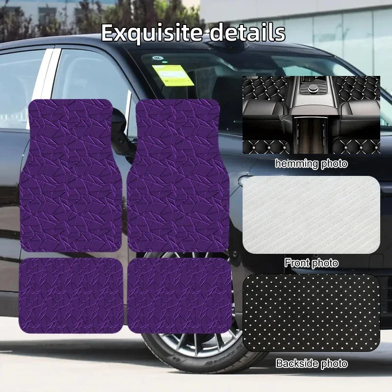 2pcs/4pcs Full Coverage Purple Crackle Pattern Printed Car Mats, All-Season Universal Fit, XPE Anti-Slip Wear-Resistant Car Floo 5