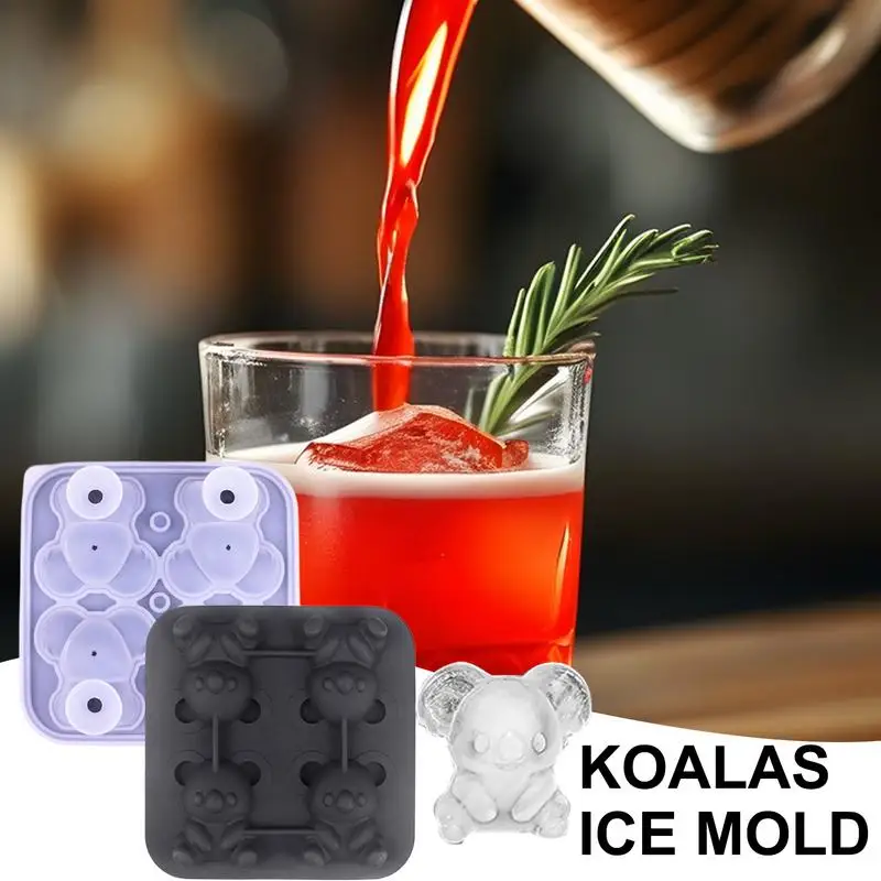 Silicone Ice Trays Silicone Ice Molds 3D Koala Shape Reusable 4-Grid Cube Maker Easy Release Tool Kitchen Gadgets For Whiskey