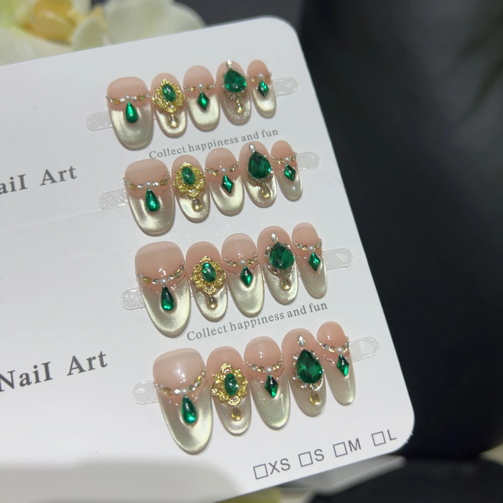 

10 шт., высококачественные роскошные бабушкины зеленые трубы ручной работы, французские кончики, накладные ногти, короткие и элегантные накладки для ногтей для женщин