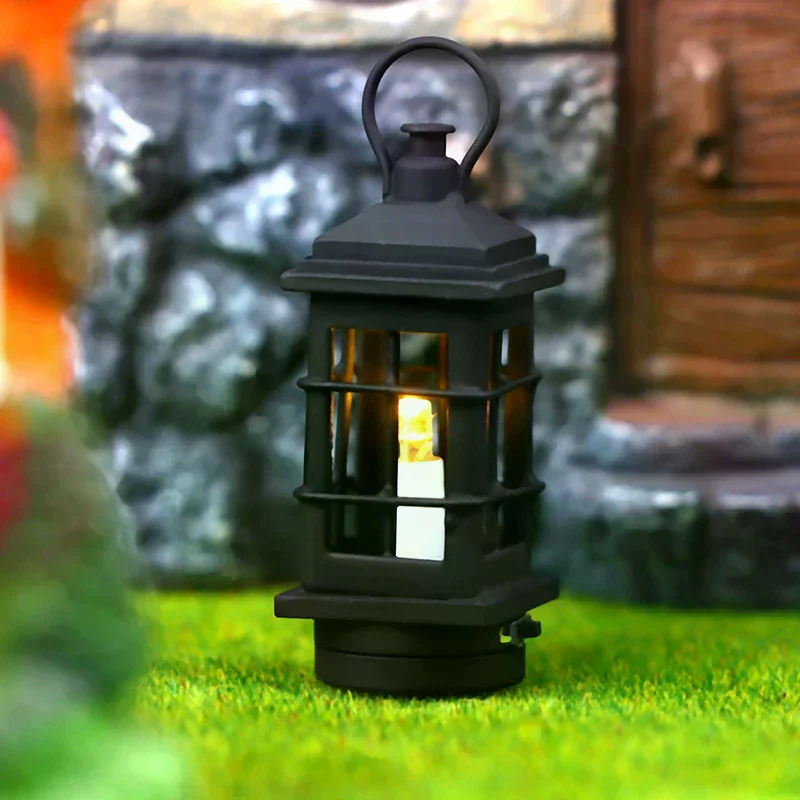 1:12 Dollhouse Miniature LED Lamp Wall Lamp Black Hollow Light Desk Lamp W/Switch Furniture Model Living Scene Decor Toy