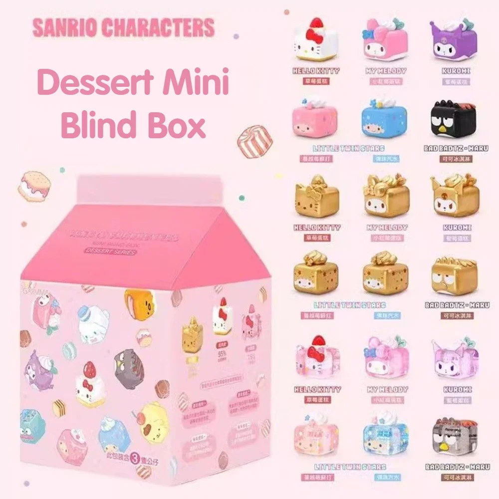 Genuine Sanrio Family Dessert Series Mini Square Doll Cute Blind Box periferiche Cartoon Cute Ornaments Toys Gifts