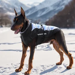 Winter Dog Clothes with Harness Luxury Fur Collar Pet Coat for Medium Large Dogs Reflective Waterproof Dog Outdoor Jackets