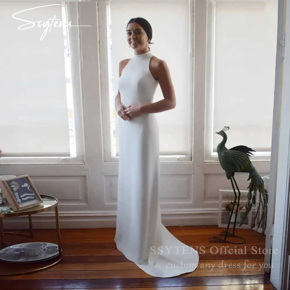 

SSYTENS Elegant Simple White Wedding Dresses Sexy Backless Bridal Gown Sleeveless Bride Dresses Customized Vestido De Novia Boda