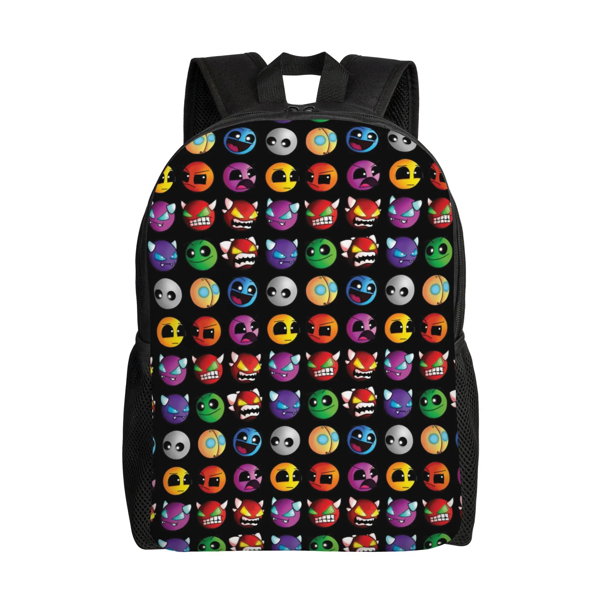 

Geometries Game Dash Backpack for Men Women Student Hiking Travel Daypack Demon Faces Laptop Computer Shoulder Bag Durable