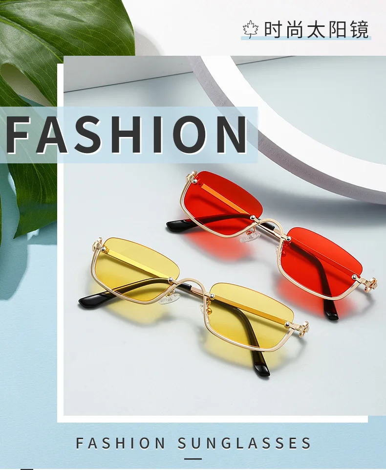 Modische Kleine Quadratische Damen-Sonnenbrille Luxusmarke Metall-Halbrahmen-Sonnenbrille Damen-Trend 2024 Vintage Schwarz Rosa Tönungen – Detail 4