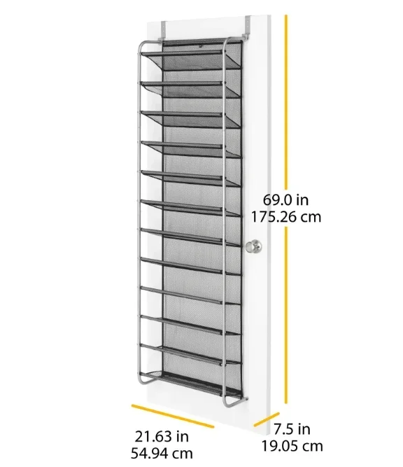 NEW 12-Tier Over The Door Shoe Rack for 36 Pairs, Metal, Gray