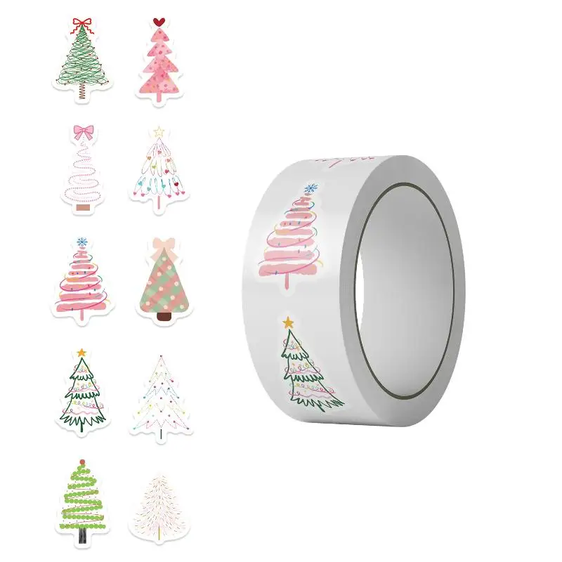 500pcs/Roll Beautiful Christmas Tree Decorative Stickers Christmas Gift Wrapping Label Sticker Reward Stickers Scrapbook Station