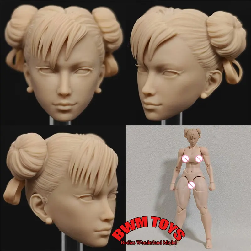 

Unpainted DIY Head Sculpt 1/12 Scale Female Soldier Fighting Chunli White Model Head For 6inch Action Figure Doll