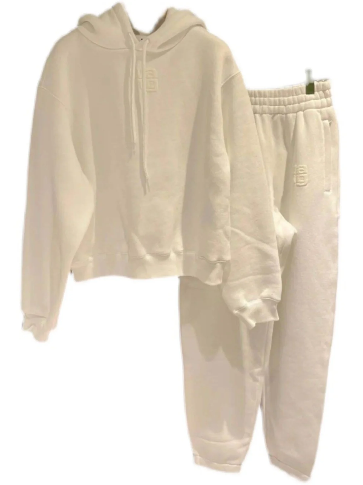 여성용 루즈핏 후드티 플리스 안감 스트릿 스타일 레터 프린트 캐주얼 상의와 어울리는 하의 편안한 핏 세트